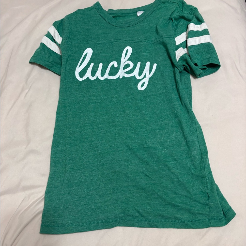Green Kids Shirt with White Stripes